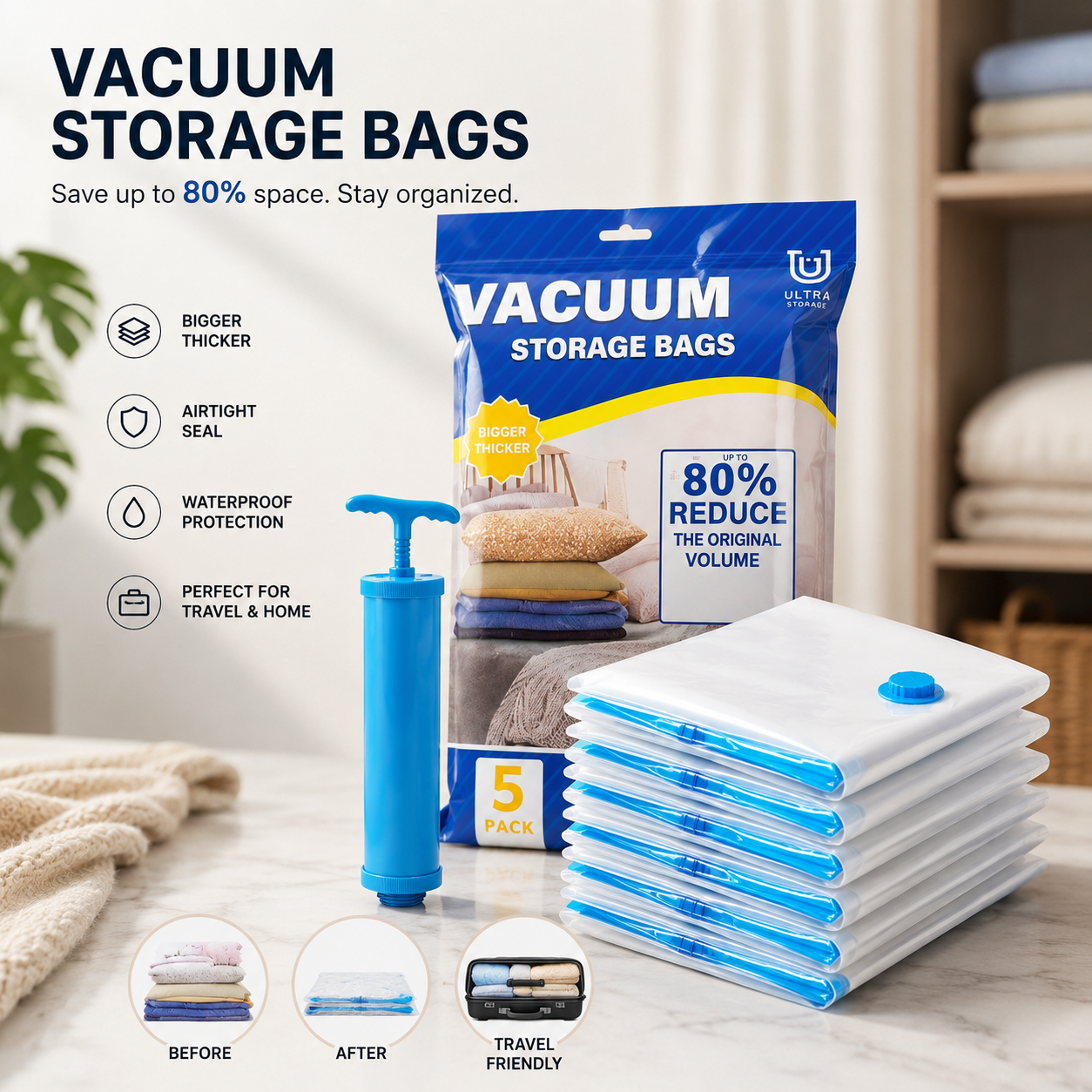 Vacuum Storage Bags for Clothes with Hand Pump